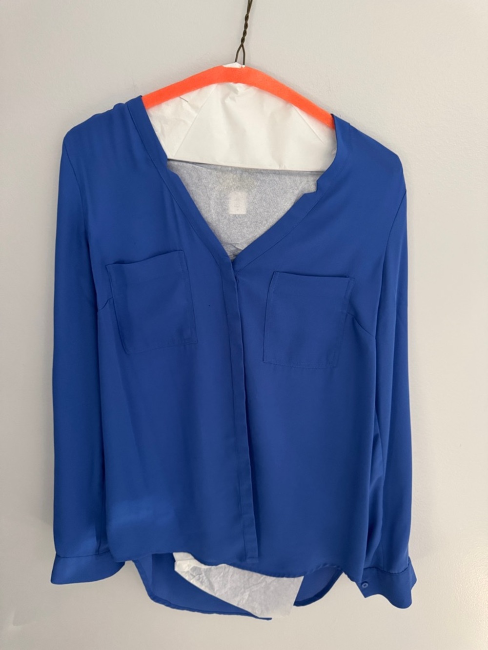 Simply Styled Royal Blue V-Neck Long Sleeve Pocket Blouse